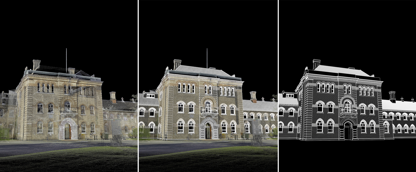 Point cloud of the main façade of Building One-banner Point cloud of the main façade of Building One Xray
