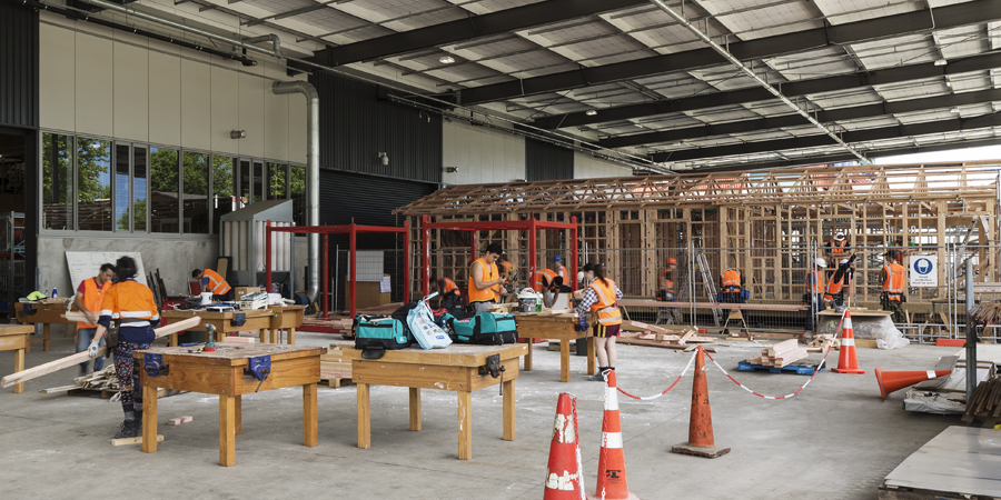 Some of the carpentry space under the canopy of Mataaho. Image Credit: Jessica Chloe Gernat. www.jessicachloe.com