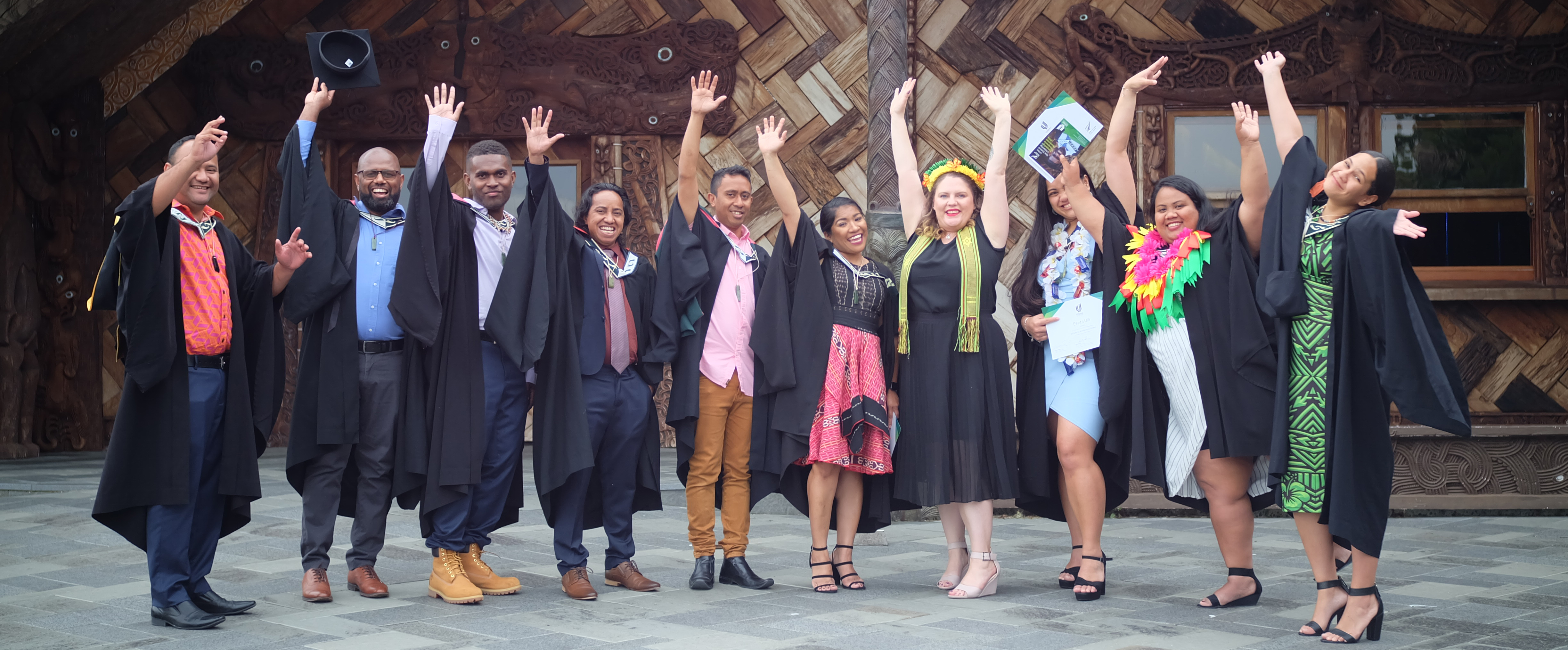 A group of international students are celebrating their graduation 