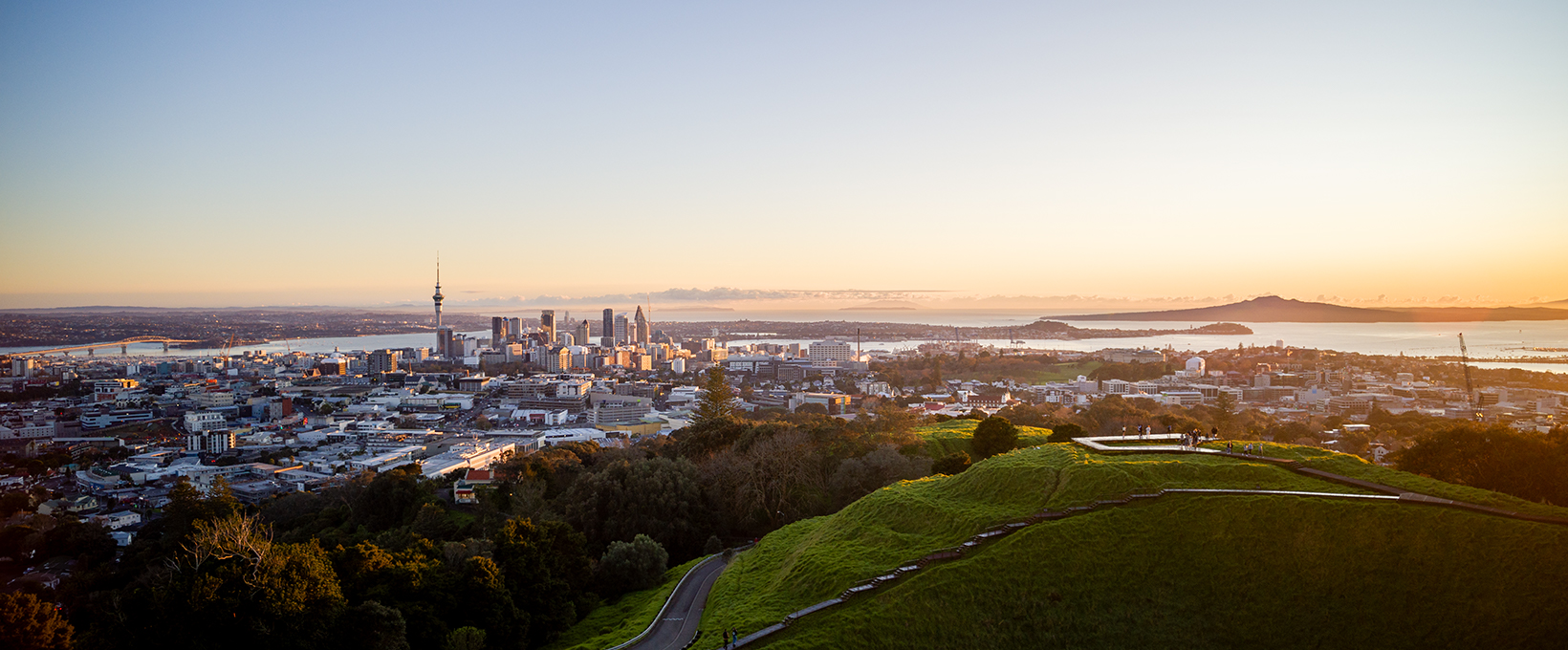 View over Tāmaki at sunrise