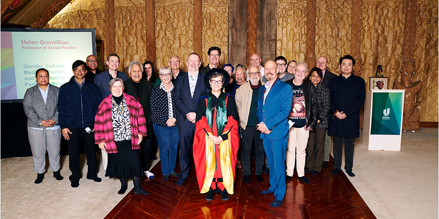 Friends, family and colleagues pose with  Professor Helen Gremillion at her professorial address