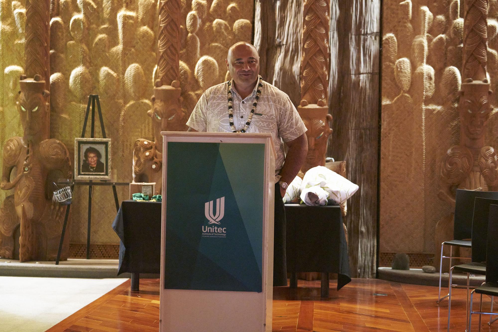 Unitec-MIT Executive Director Peseta Sam Lotu-Iiiga addresses Pacific Graduation Celebration