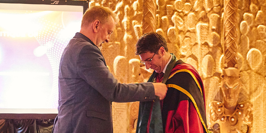 Martin Carrol bestows professorial stole to Professor Hamid Sharifzadeh