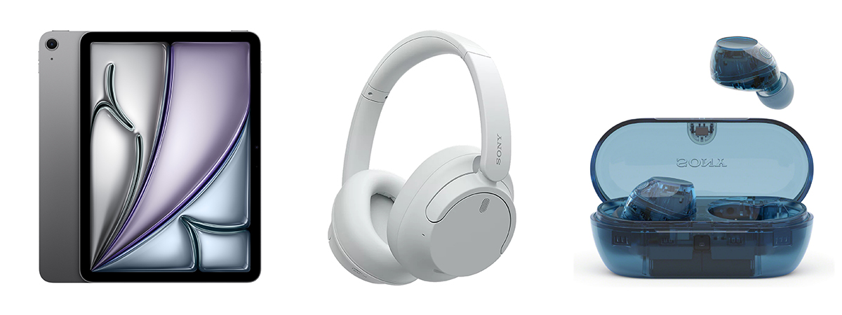 Prizes at Unitec Open Day 2025 - one Apple iPad, one Sony over head headphone, one Sony in ear earphones