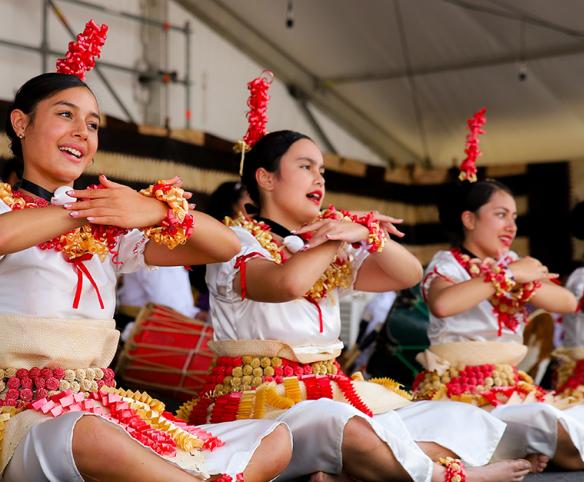 Girls are performing on Tonga stage at 2025 ASB Polyfest