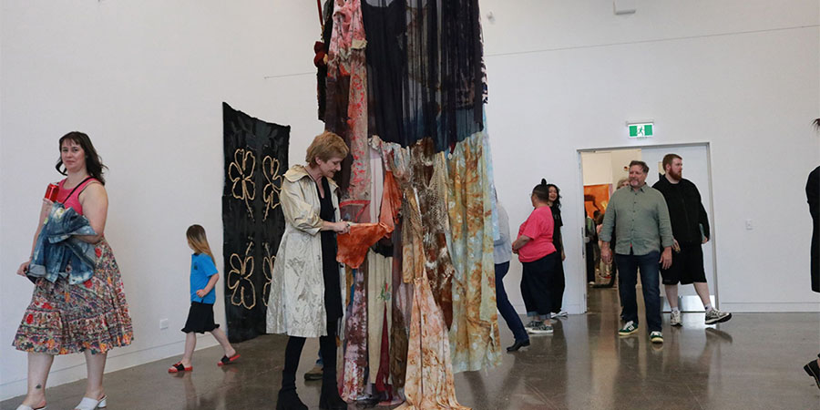 Bachelor of Creative Enterprise Carla Gwyneth Davies with her highly commended work, Connections.