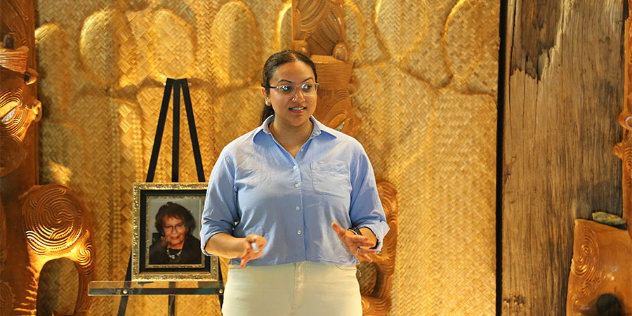 International Mobility and Relationship Manager, Sharom Roopa, addresses the students.