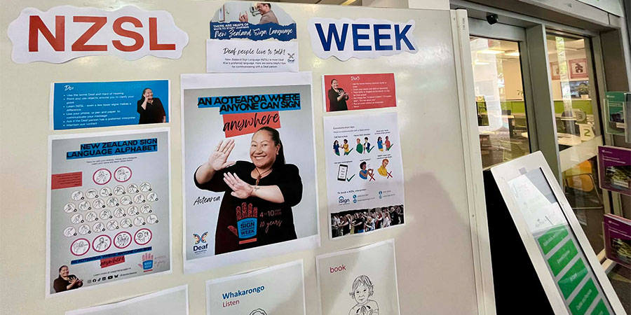 A display about NZ Sign Language Week.