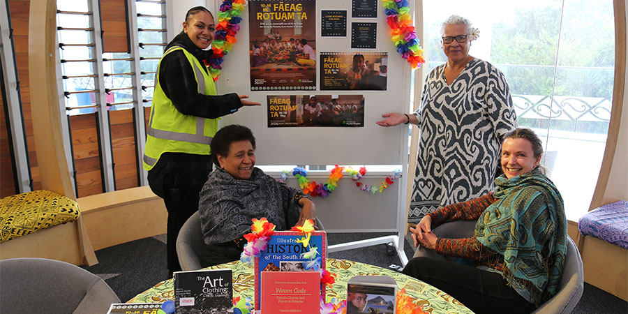 Staff at the Pacific Centre with a display for Rotuman Language Week.