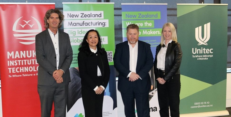 From left Professor Jan Polzer, University of Auckland; Professor Christina Hong; Bill Sole, Industry Skills Board and Catherine Lye, AMA.