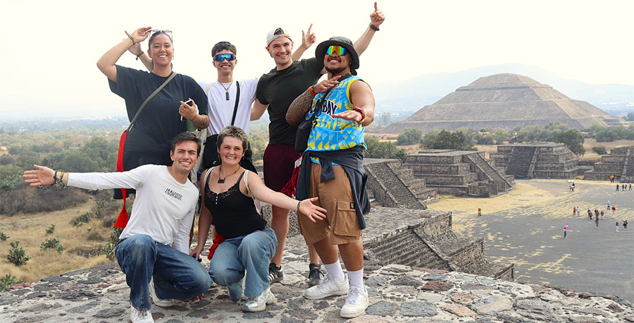 This year's scholarship winners at the Teotihuacan pyramids.