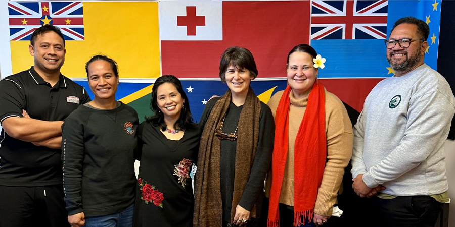 (L-R) Venusi Taumoepeau, Aki Hafoka-Teevale, Rosario Iguin, Dr Evangelia Papoutsaki, Sooalo Daisy Bentley-Gray and Ioane Aleke Faavae.