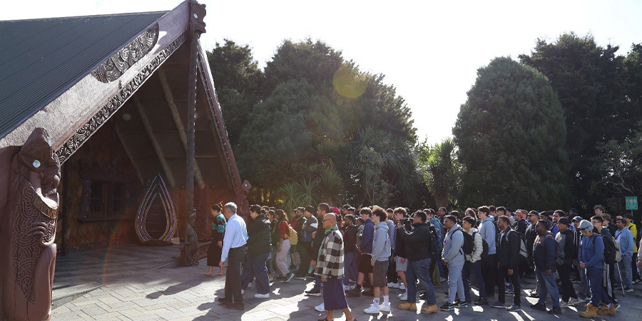 Semester Two ākonga welcomed with pōwhiri on Te Noho Kotahitanga Marae at the Mt Albert campus.