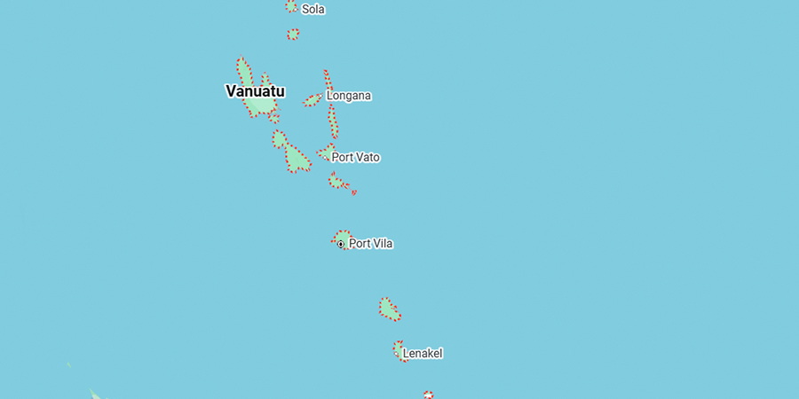 A map of the islands that make up Vanuatu.