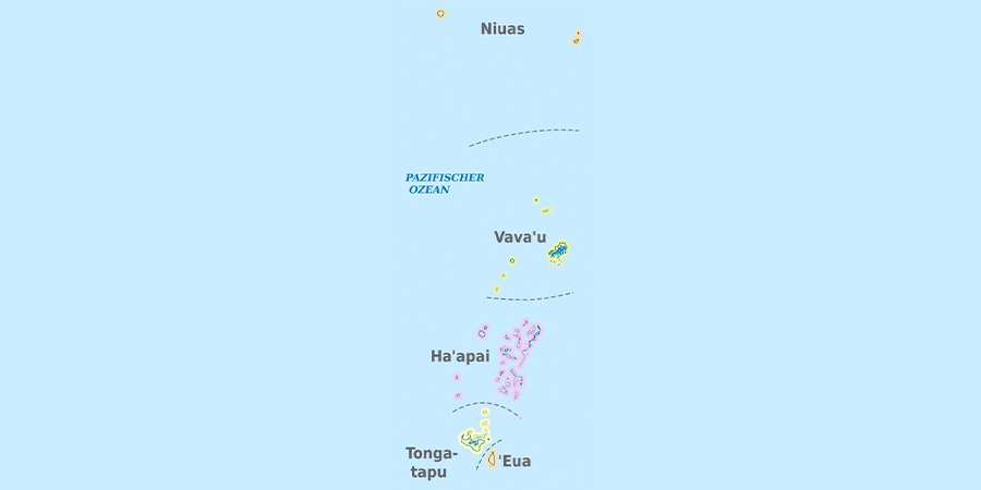 A map of the islands that make up Tonga