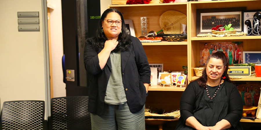 Director – Pacific Success, Doana Fatuleai and Taharangi - Director Māori Success, Vivienne Merito respond to the presentation by student Emmanuel Simon.