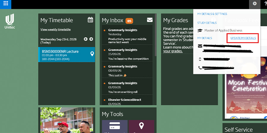 Shows the visual interface for the Student Portal. 