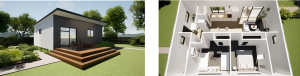 2 bedroom dwelling facade and layout