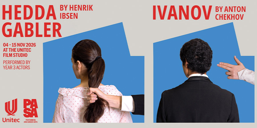 A poster advertising two plays - Ivanov by Anton Chekhov and Hedda Gabler by Henrik Ibsen